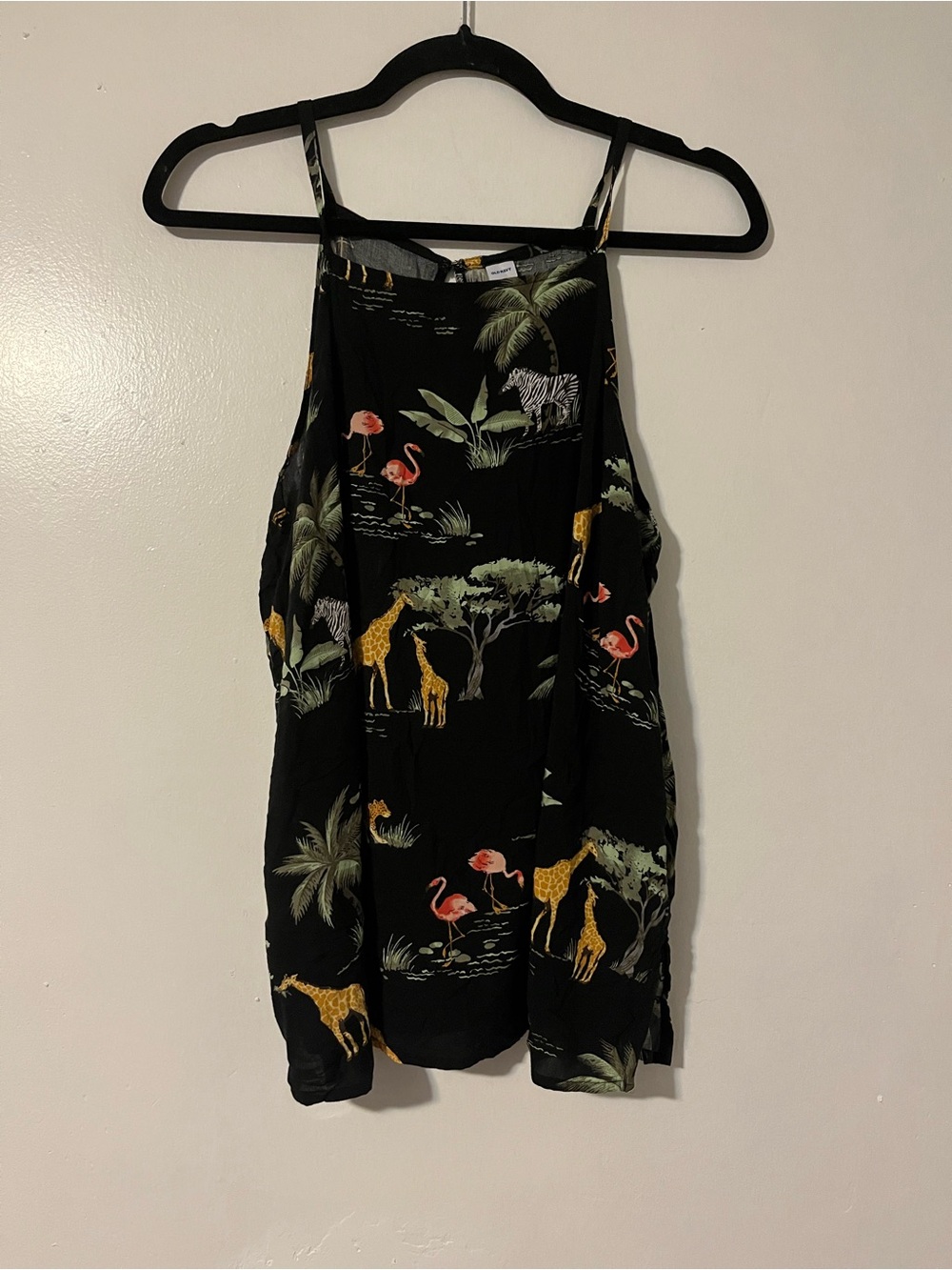 Old Navy Black Tank Top with Jungle Animal Print